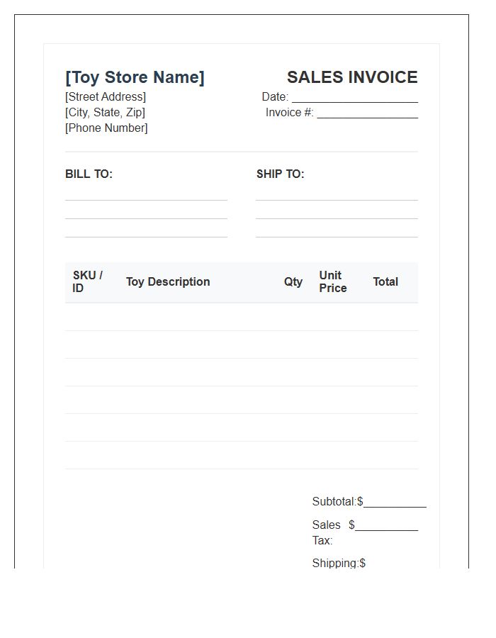 Specialty Toy Store Sales Invoice Template