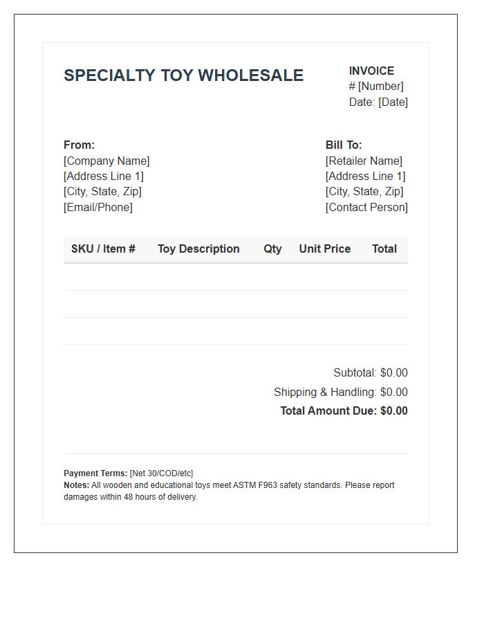 Specialty Toy Wholesale Invoice Template