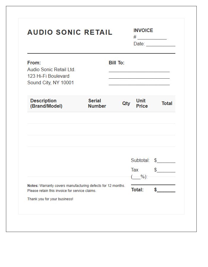 Audio Equipment Retailer Sales Invoice Template