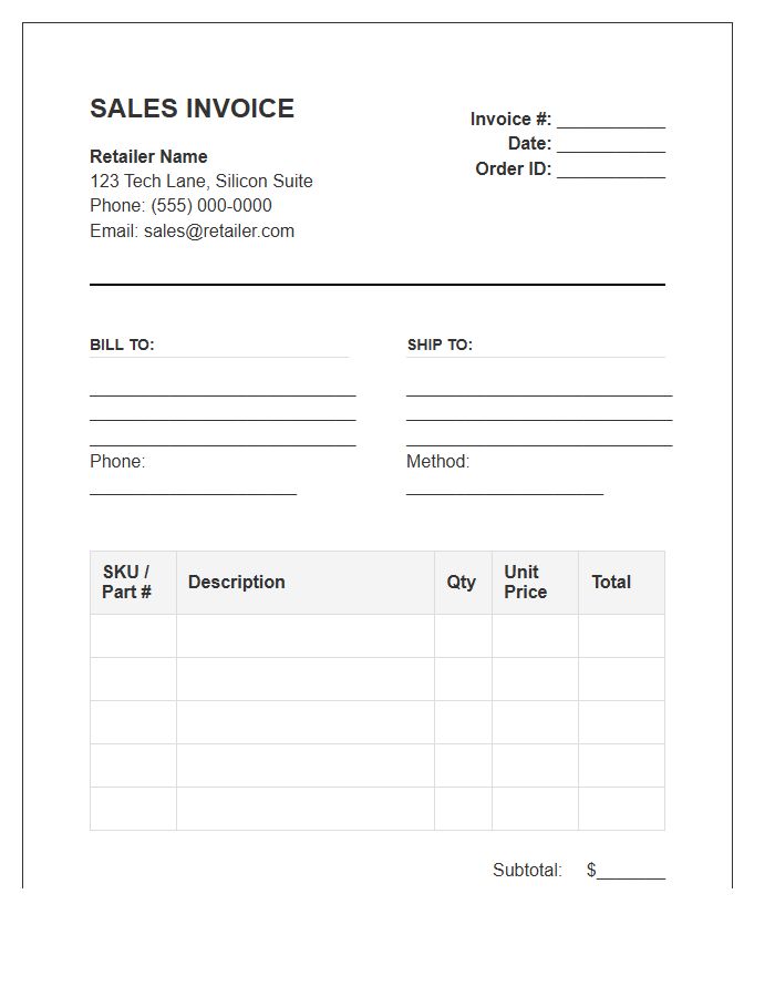 Electronic Accessory Retailer Sales Invoice Template