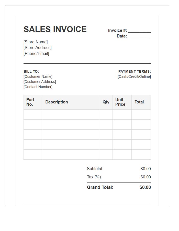 Electronic Component Retail Sales Invoice Template