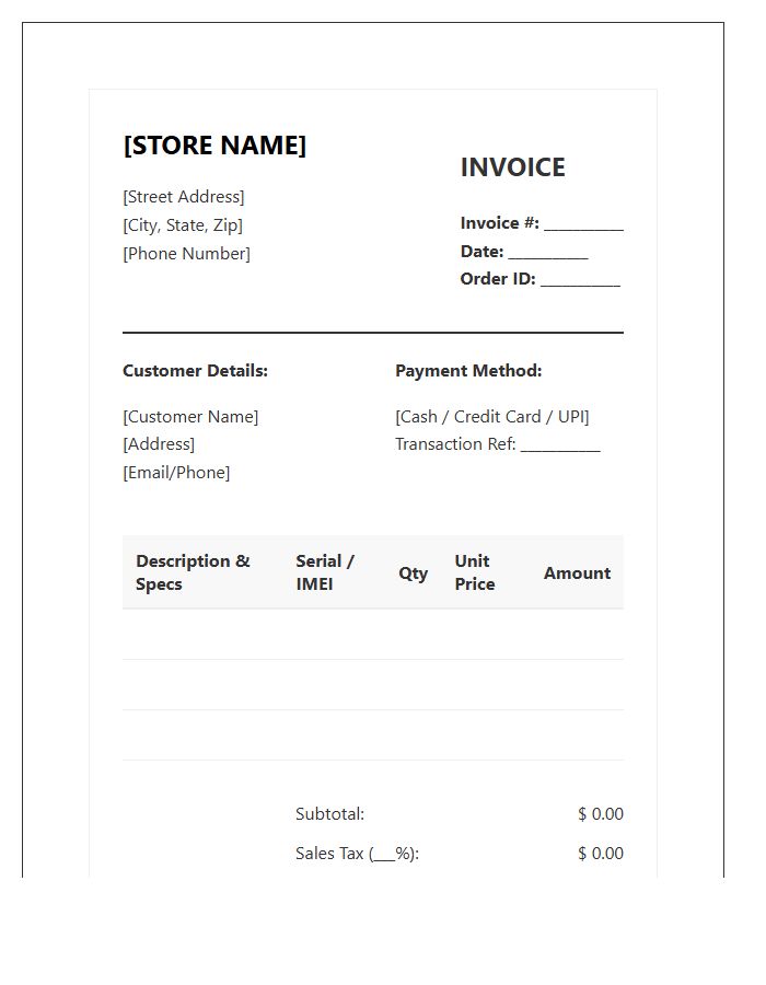Electronic Device Retail Transaction Invoice Template