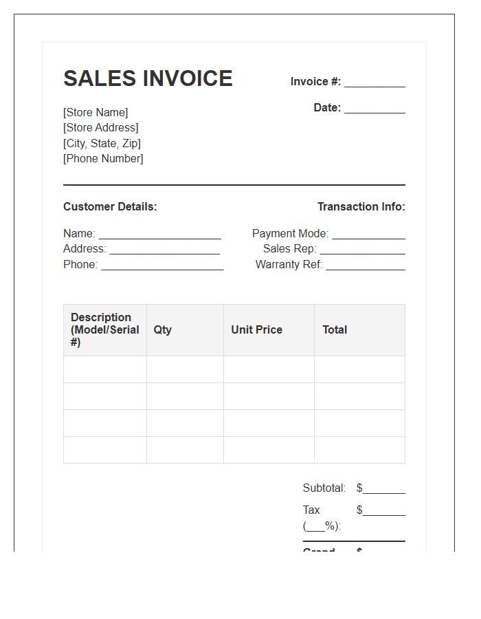 Electronic Goods Retailer Sales Invoice Template