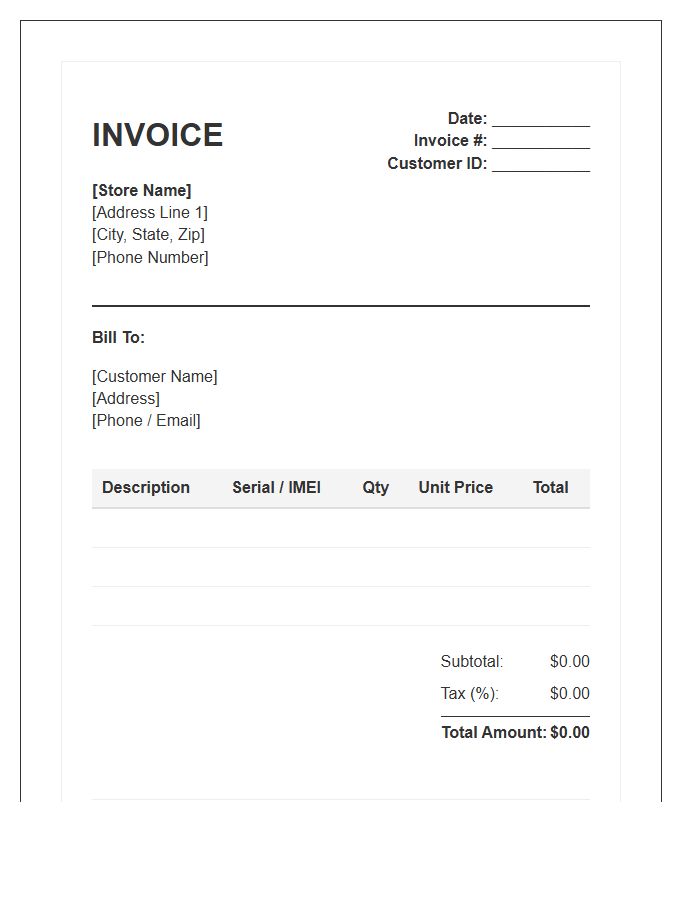 Retail Electronic Gadget Sales Invoice Template