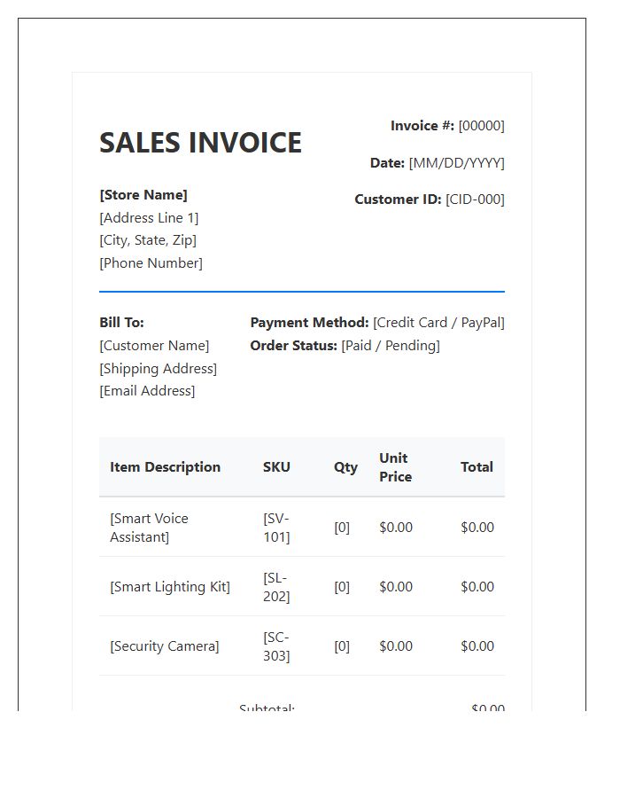 Smart Home Device Retailer Sales Invoice Template