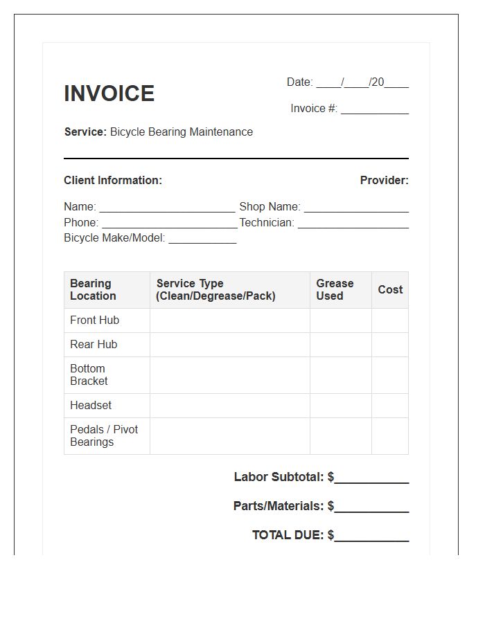 Bicycle Bearing Greasing Service Invoice Template