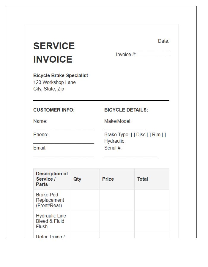 Bicycle Brake System Service Invoice Template