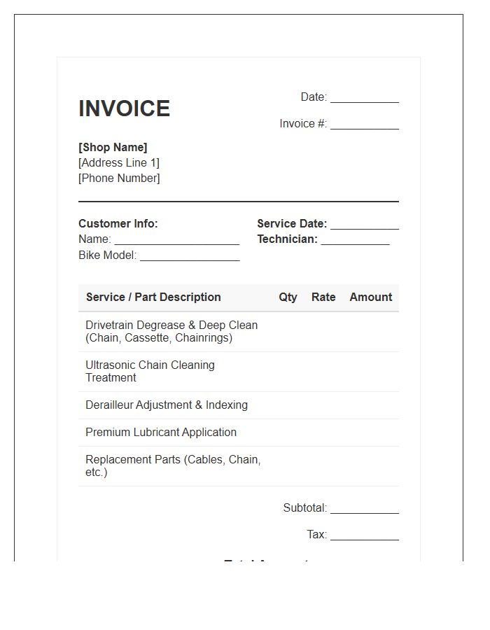 Bicycle Drivetrain Cleaning Service Invoice Template