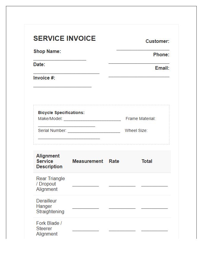 Bicycle Frame Alignment Service Invoice Template