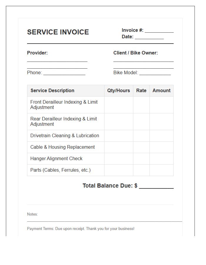 Bicycle Gear Adjustment Service Invoice Template