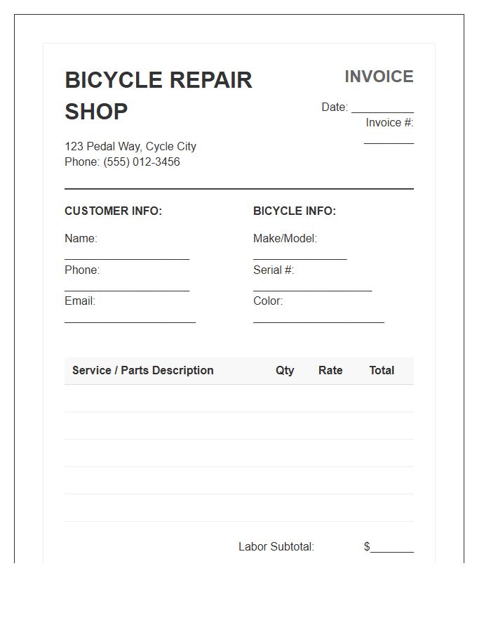 Bicycle Repair Shop Service Invoice Template