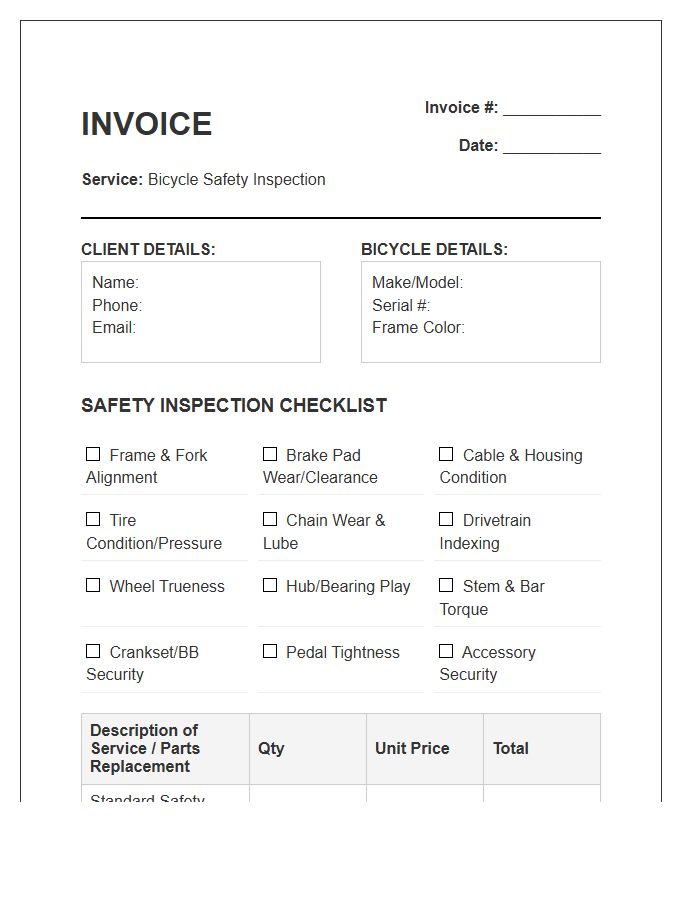 Bicycle Safety Inspection Service Invoice Template