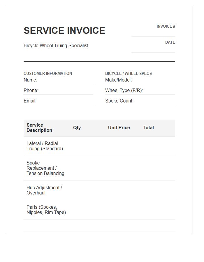 Bicycle Wheel Truing Service Invoice Template