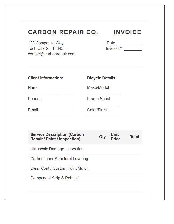 Carbon Fiber Bicycle Repair Service Invoice Template