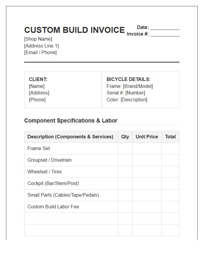 Custom Bicycle Build Service Invoice Template