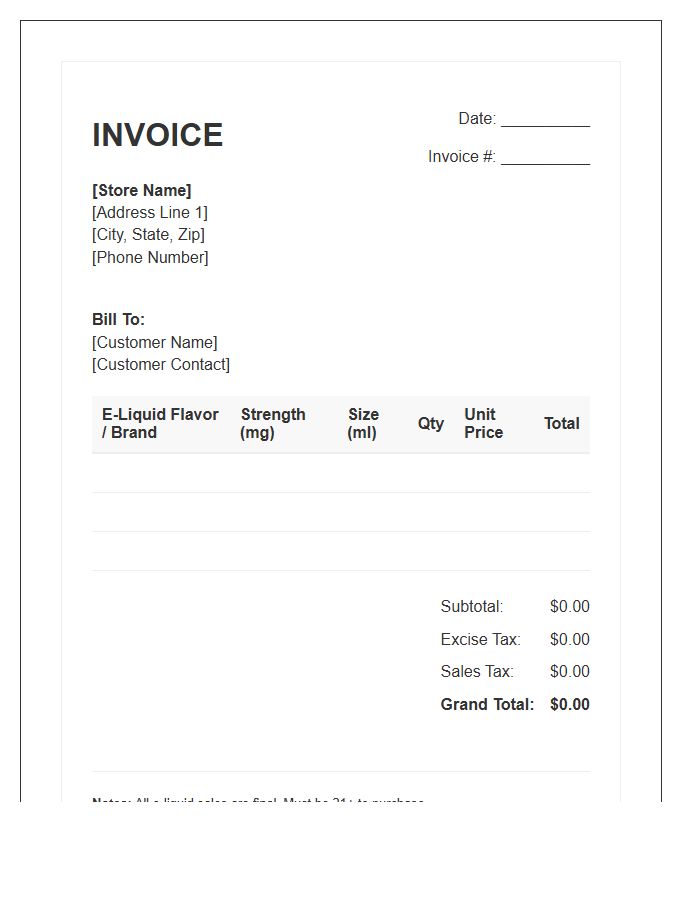 E-Liquid Retail Sales Invoice Template