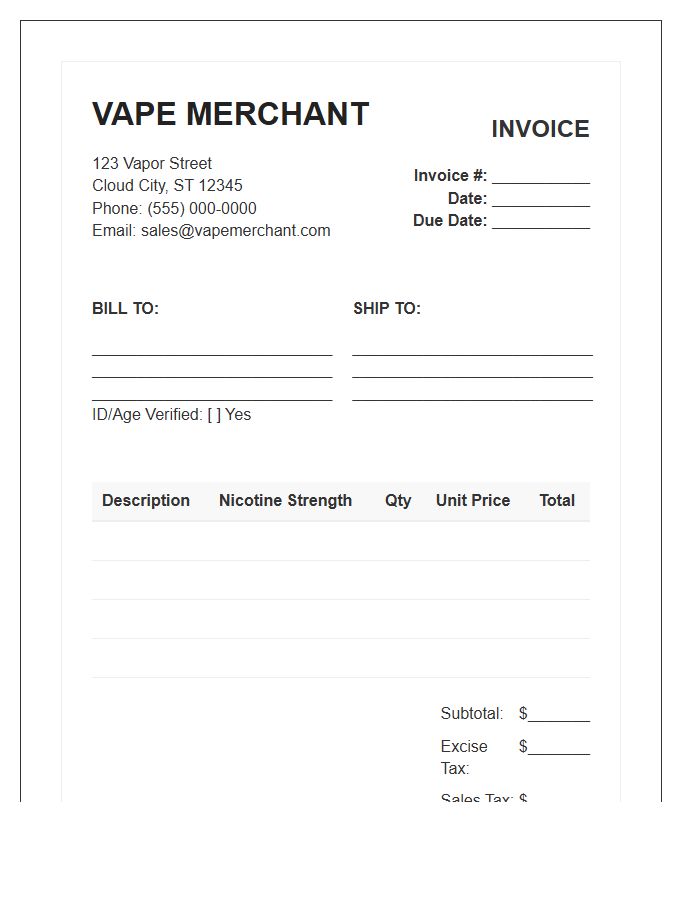 Retail Vape Merchant Invoice Template