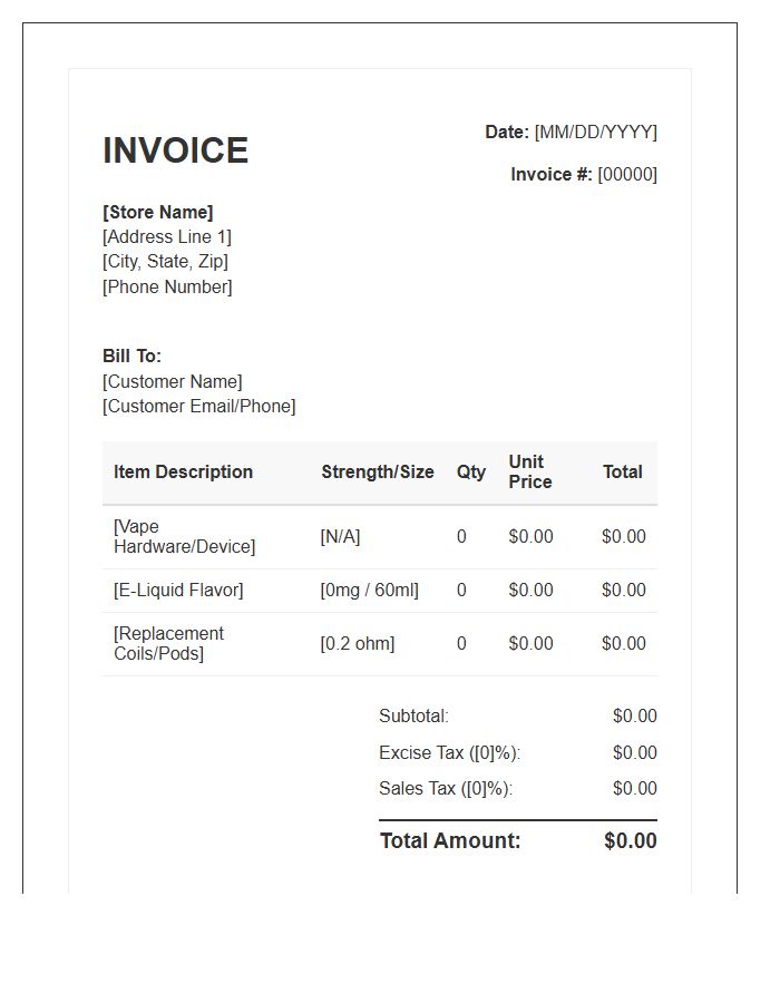 Retail Vape Product Invoice Template