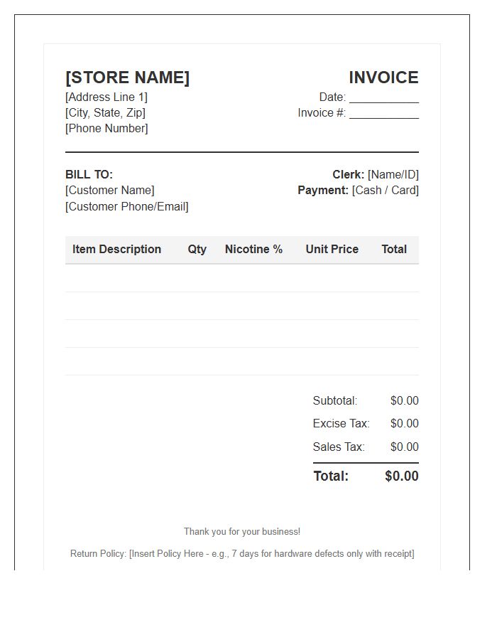 Retail Vape Store Invoice Template