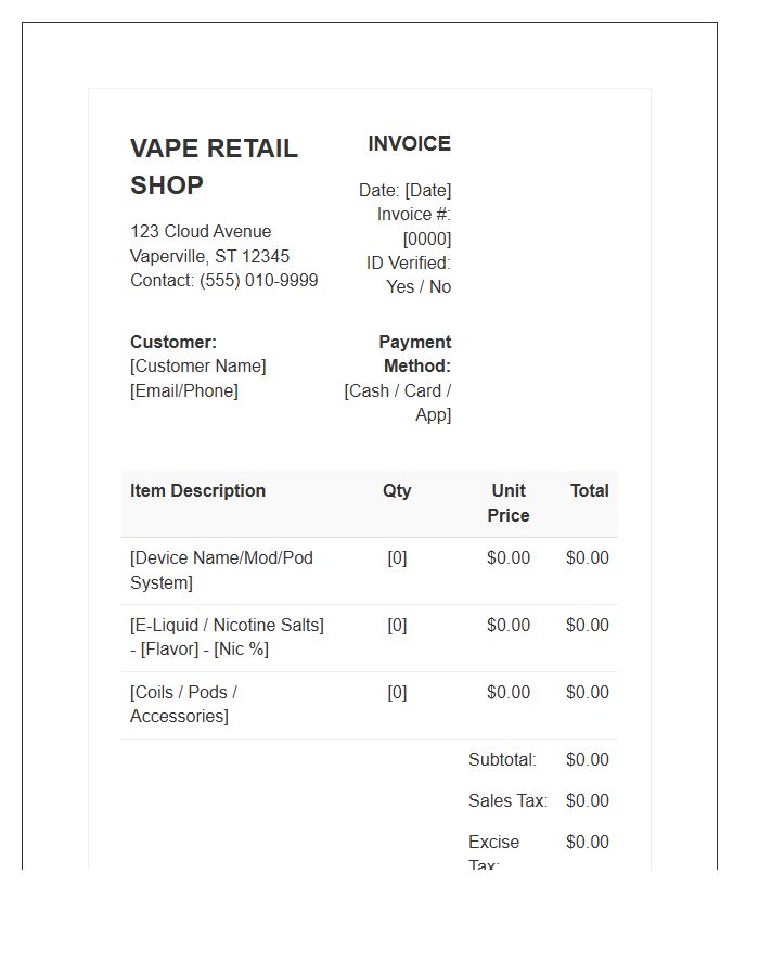 Standard Vape Retail Invoice Template