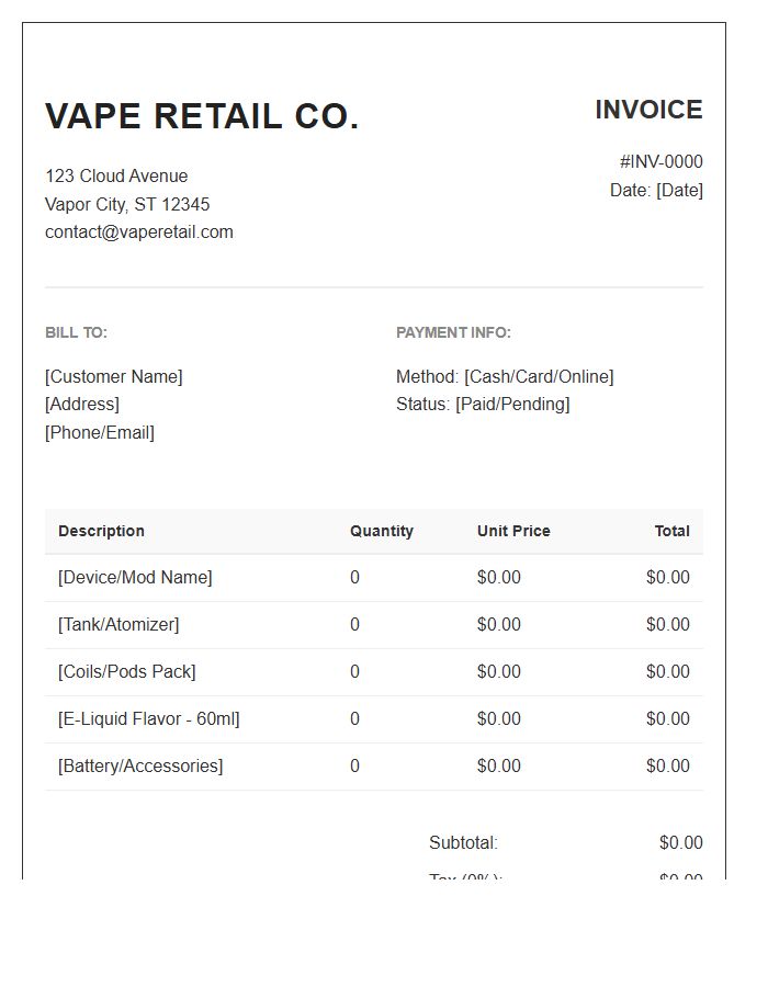 Vape Accessory Retail Invoice Template