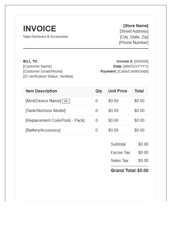 Vape Hardware Retail Invoice Template