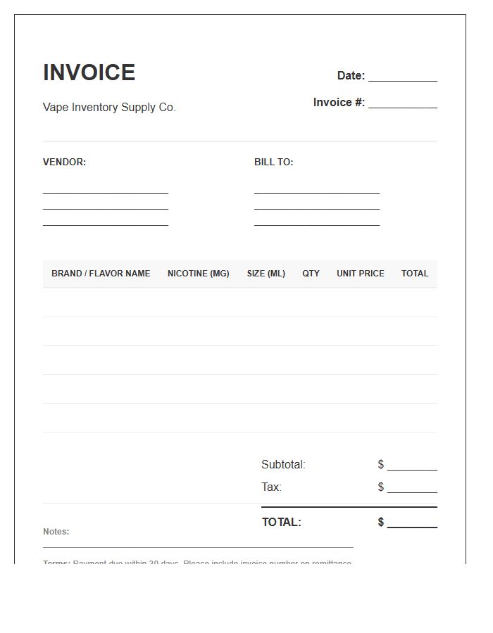 Vape Juice Inventory Invoice Template