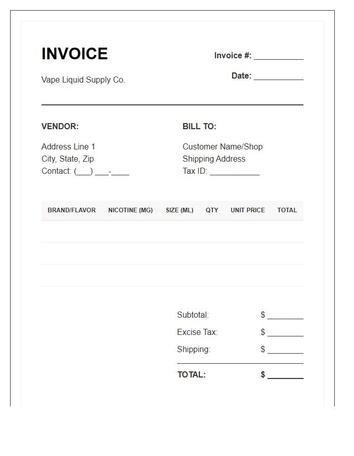Vape Liquid Transaction Invoice Template
