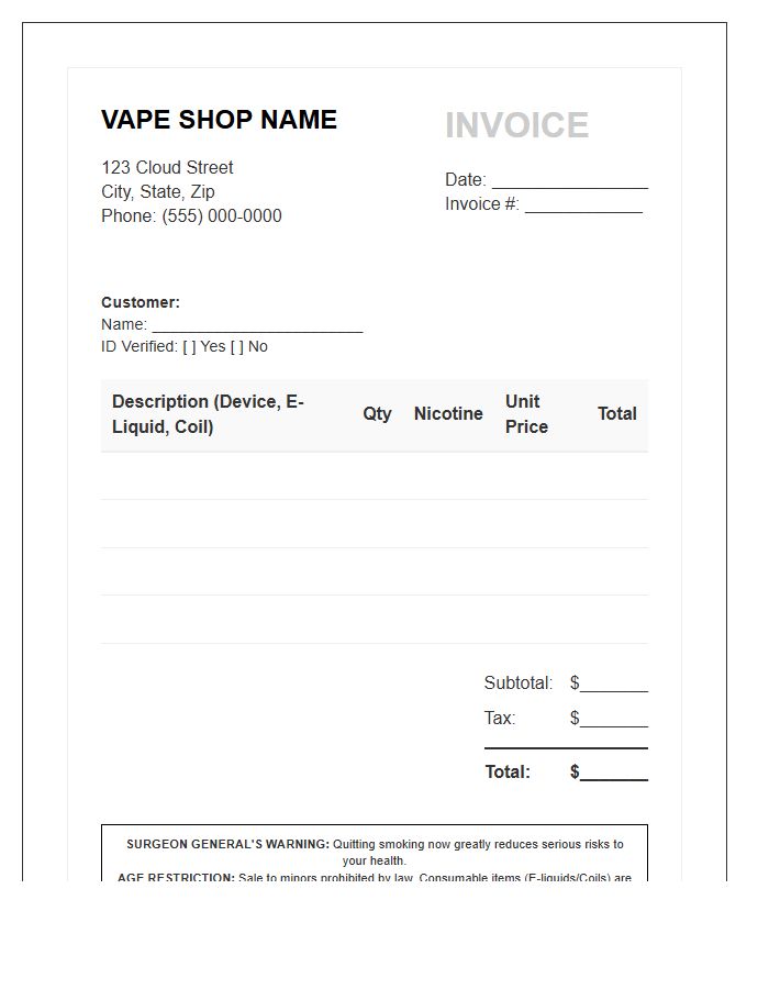 Vape Shop Customer Invoice Template
