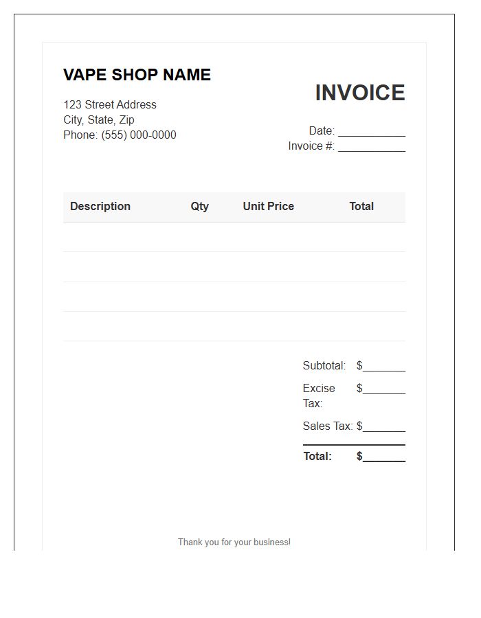 Vape Shop Retail Sales Invoice Template