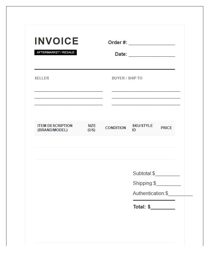 Aftermarket Footwear Sales Invoice Template