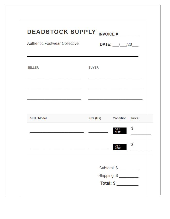 Deadstock Sneaker Sale Invoice Template