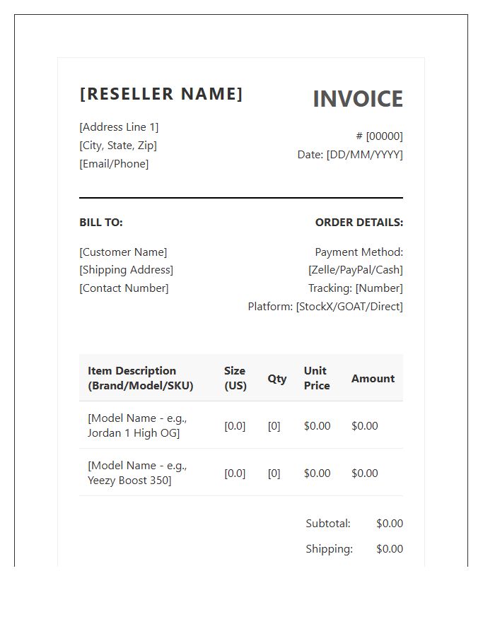 Footwear Reseller Billing Invoice Template