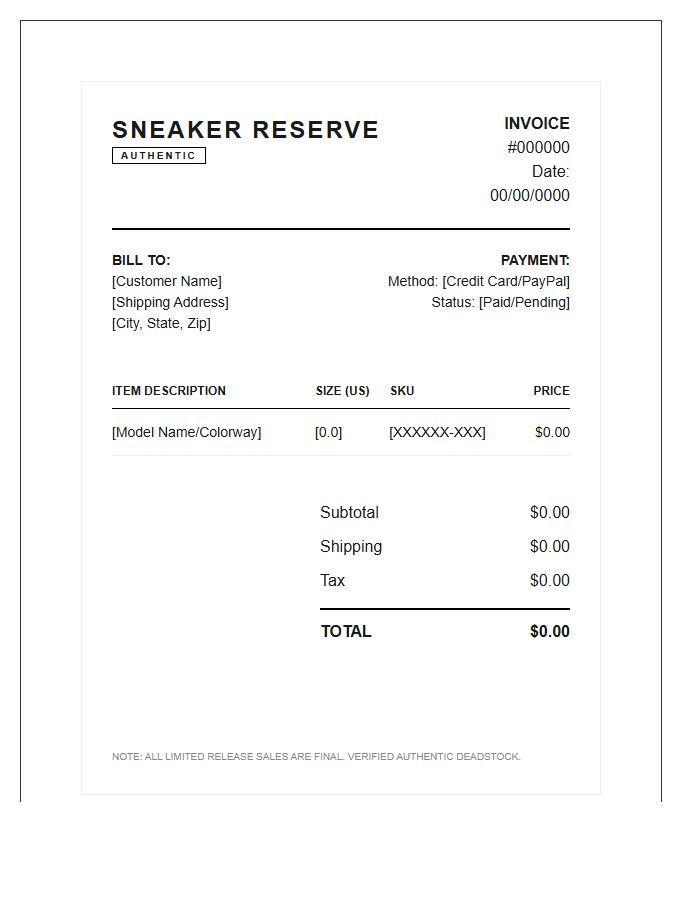 Limited Edition Sneaker Invoice Template