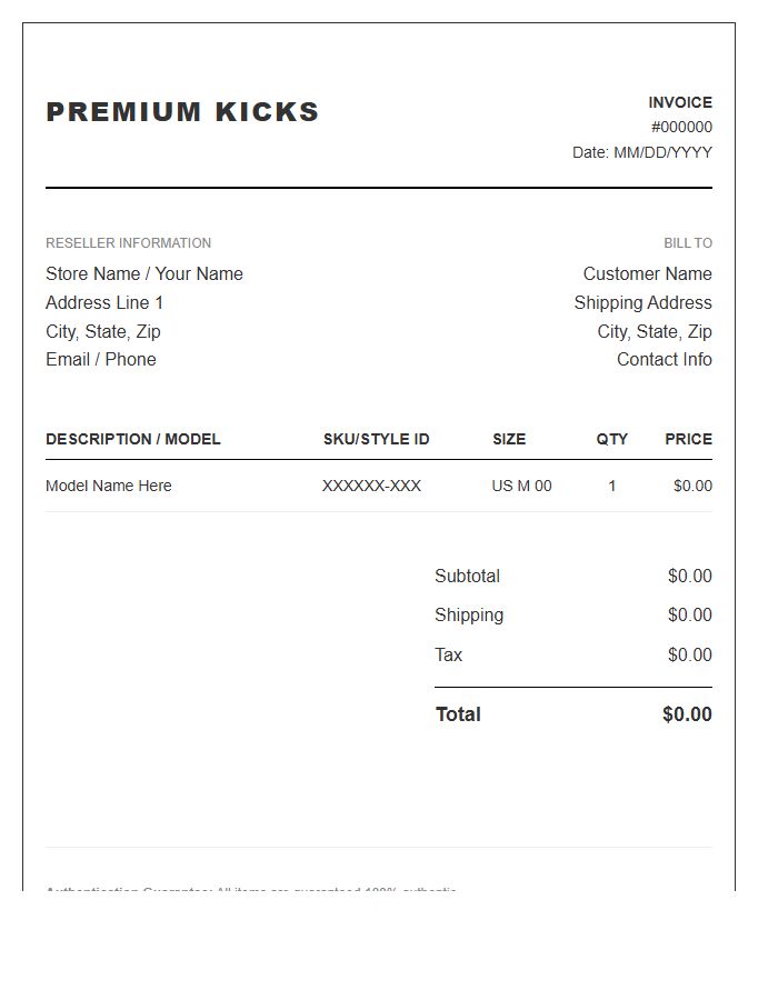 Premium Footwear Reseller Invoice Template