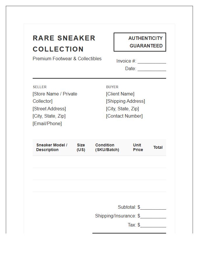 Rare Sneaker Collection Invoice Template