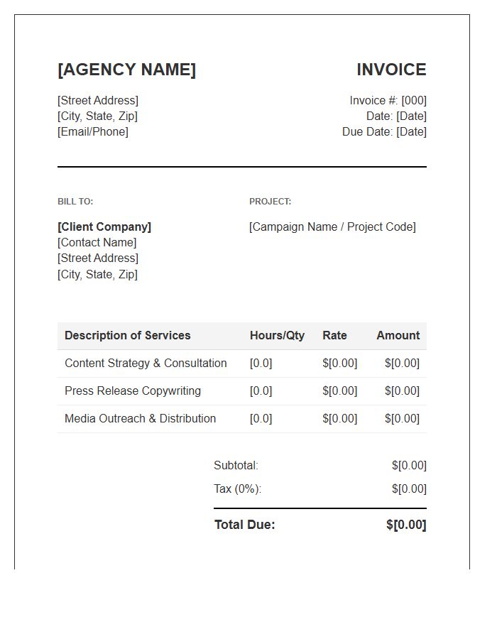 Corporate Communications Invoice Template