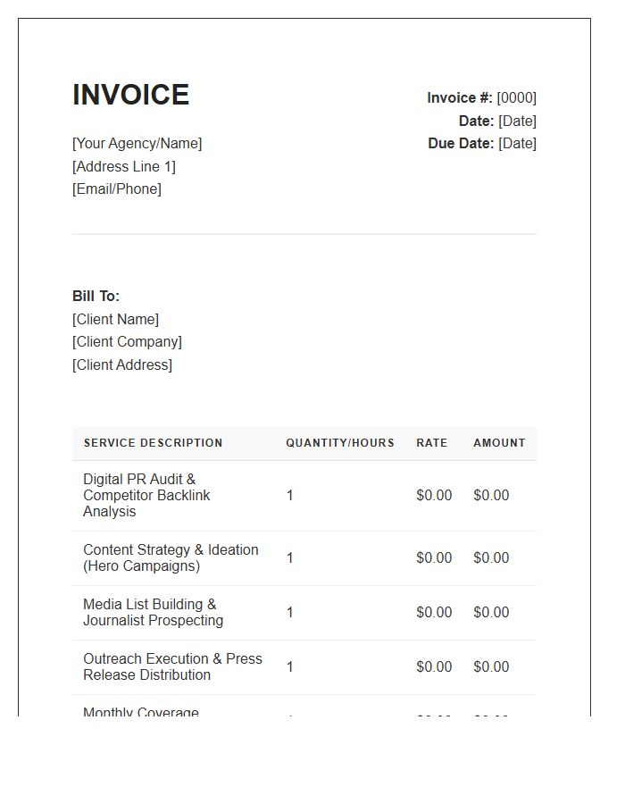 Digital PR Strategy Invoice Template