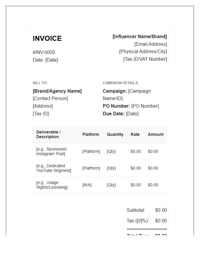 Influencer Marketing Campaign Invoice Template