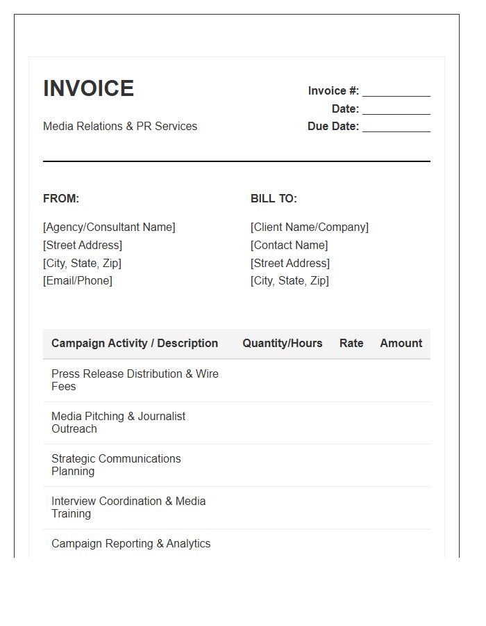 Media Relations Campaign Invoice Template