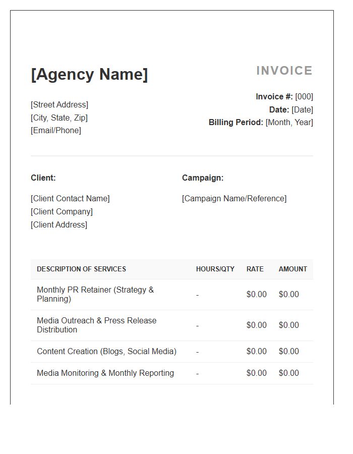 Monthly PR Campaign Invoice Template