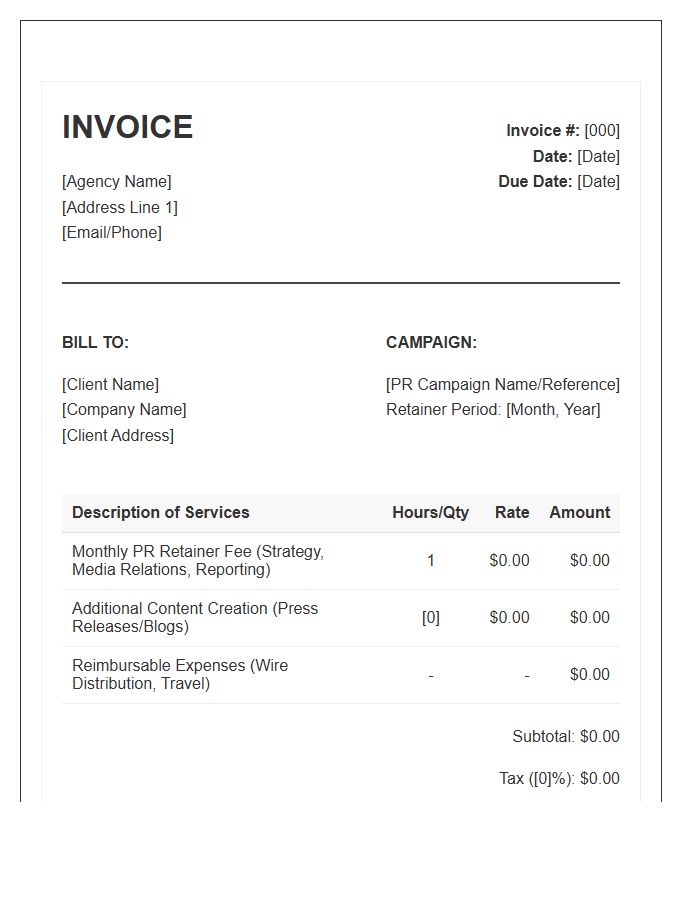 PR Retainer Campaign Invoice Template