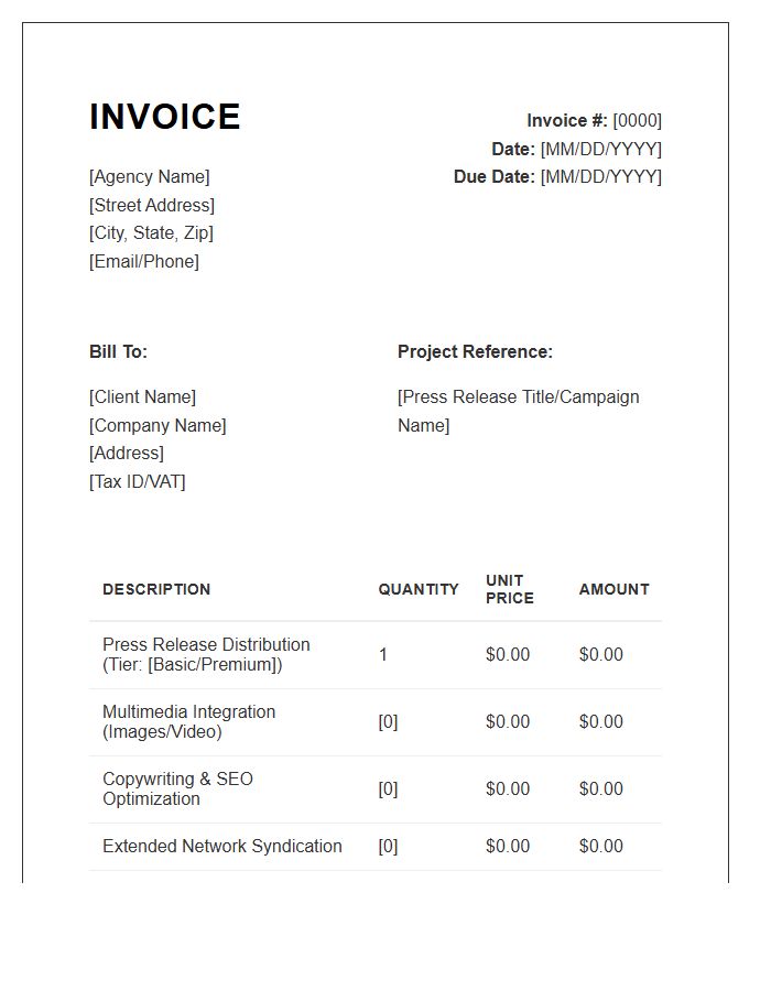 Press Release Distribution Invoice Template