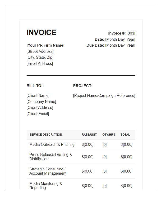 Professional PR Services Invoice Template