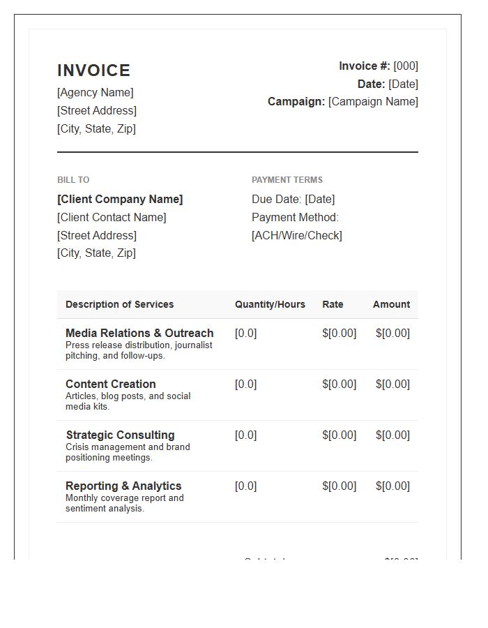 Public Relations Campaign Invoice Template