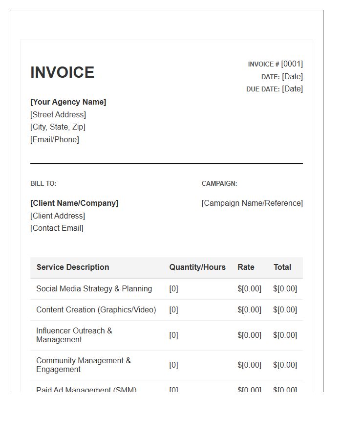 Social Media PR Campaign Invoice Template