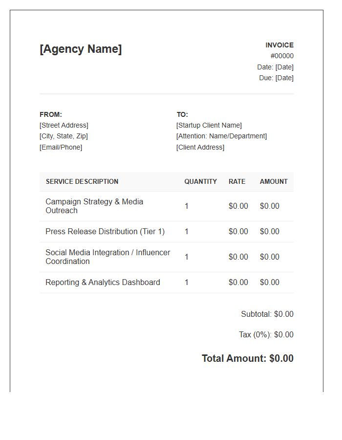 Startup PR Campaign Invoice Template