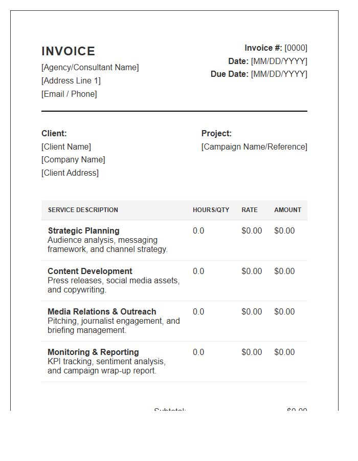 Strategic Communications Campaign Invoice Template