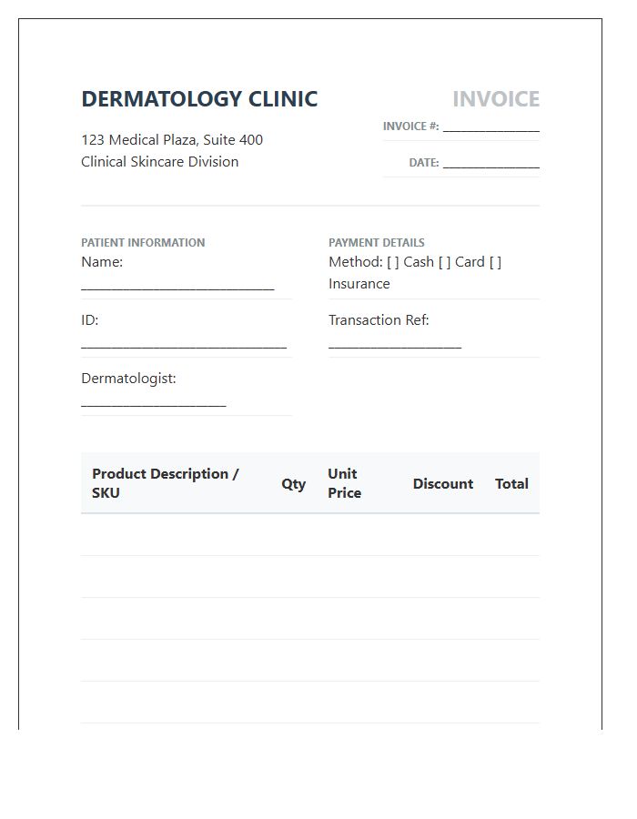 Dermatology Clinic Product Sales Invoice Template