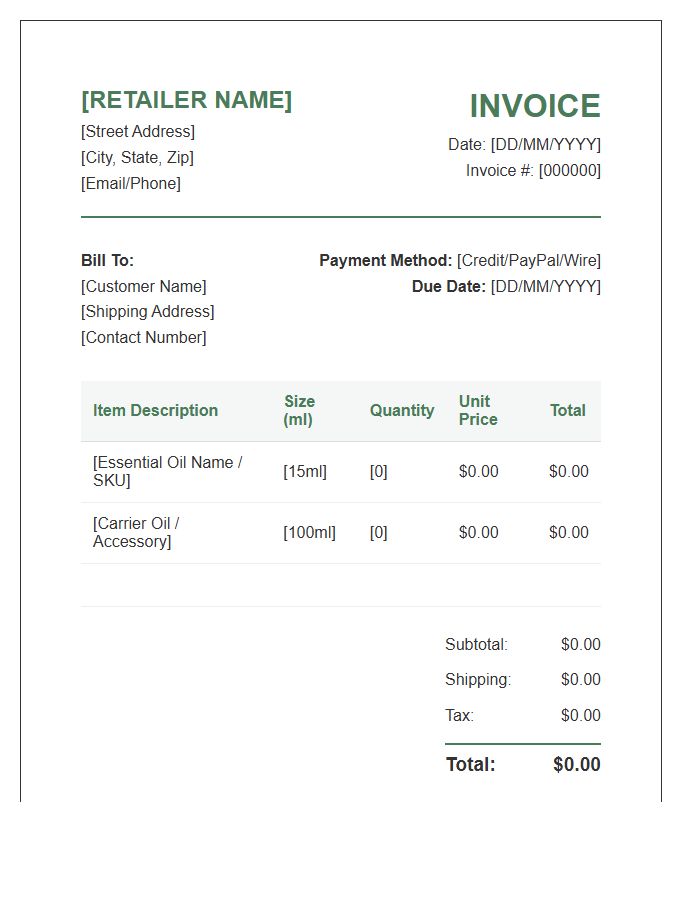 Essential Oil Retailer Invoice Template